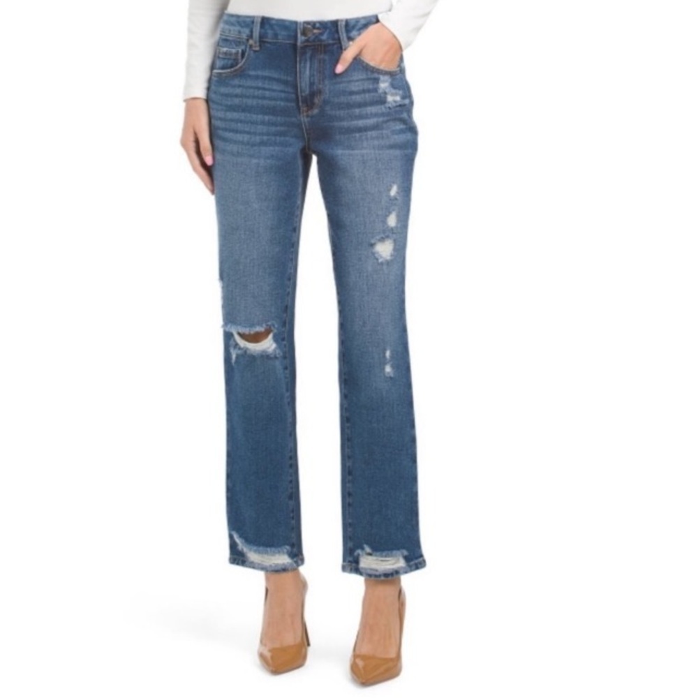 1822 DENIM Minna Distressed Straight Leg Jeans No Gap Waistband Baggy Loose NWT